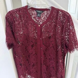Liz Claiborne Deep Red Lace Blouse